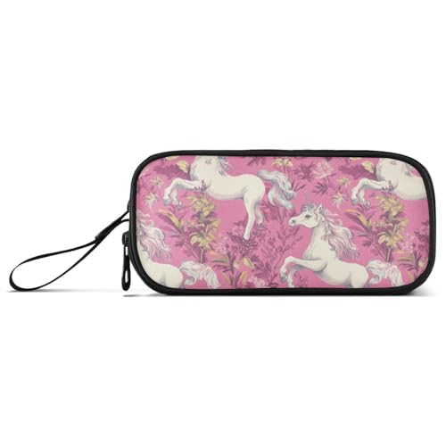 voucong Federmäppchen aus Nylon, Motiv: Einhörner, Rose, pfirsichfarben, hohe Kapazität, Federmäppchen mit Fächern, Schreibwaren-Organizer für Männer der Mittelschule von voucong