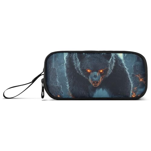 voucong Federmäppchen aus Nylon, Motiv: Gruseliger blauer Flammenbär, großes Fassungsvermögen, für Teenager, Schule, Schreibwaren für Herren von voucong