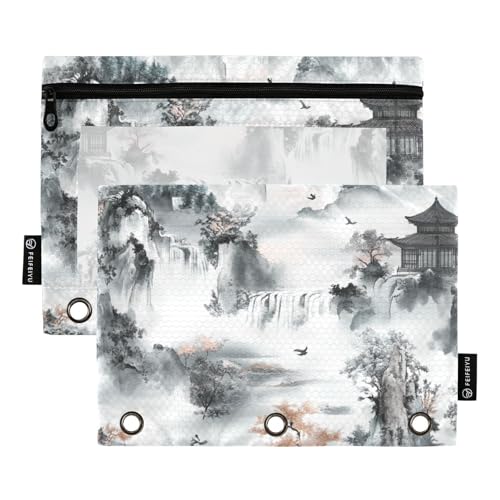 voucong Federmäppchen im chinesischen Stil, Querformat, großes Reißverschluss-Federmäppchen mit transparentem Fenster, in verschiedenen Farben, für Büro, Schulbedarf, Kosmetik, 2 Stück von voucong