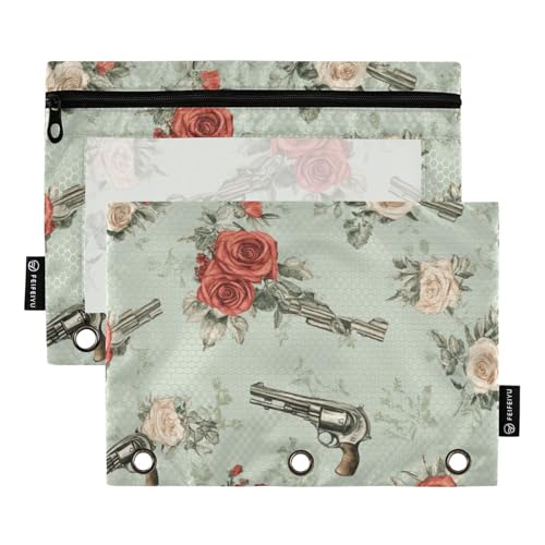 voucong Federmäppchen mit 3 Ringen, Gothic-Rose mit Metall, mit transparentem Fenster, in verschiedenen Farben, für Klassenzimmer, Schule, Büro, 2 Stück von voucong