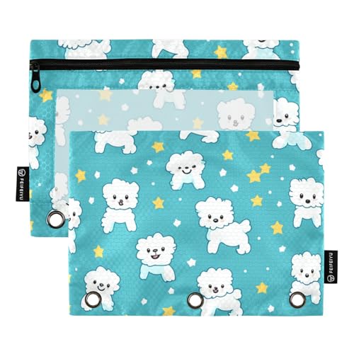 voucong Federmäppchen mit 3 Ringen, großes Federmäppchen mit transparentem Fenster, in verschiedenen Farben, für Klassenzimmer, Schule, Büro, 2 Stück von voucong