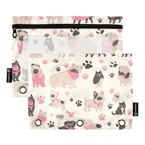 voucong Federmäppchen mit 3 Ringen und transparentem Fenster, großes Fassungsvermögen, für Büro, Schule, Kosmetik, 2 Stück, Schwarz von voucong