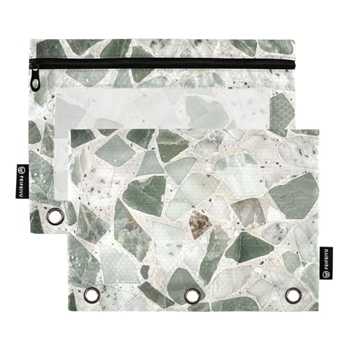 voucong Federmäppchen mit Reißverschluss, mit transparentem Fenster, Sichtfenster und Ösen, für Klassenzimmer, Schule, Büro, Grün, Grau, 2 Stück von voucong