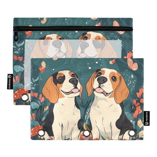 voucong Federmäppchen mit niedlichem Beagle-Motiv, für Ordner, 3 Ringe, Federmäppchen mit transparentem Fenster, großes Fassungsvermögen, für Schule, Büro und Zuhause, 2 Stück von voucong