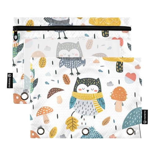 voucong Federmäppchen mit niedlichem Cartoon-Eulenmotiv, mit transparentem Fenster, transparentem Fenster und Ösen, für Schule, Büro und Zuhause, 2 Stück von voucong