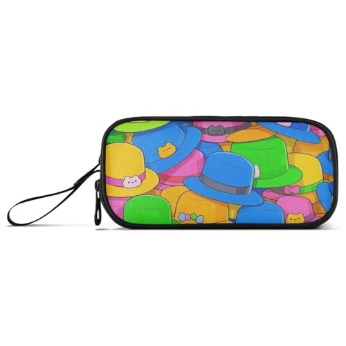 voucong Federmäppchen mit niedlichem Cartoon-Hut, Nylon, mit Reißverschluss, großes Fassungsvermögen, Federmäppchen mit Fächern, Schulbedarf für Lehrer in der Mittelschule von voucong