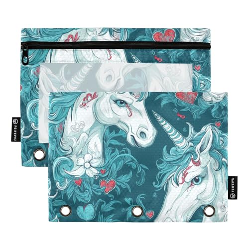 voucong Federmäppchen mit niedlichem Einhörner-Motiv, mit Reißverschluss, mit transparentem Fenster, transparentem Fenster und Ösen, für Klassenzimmer, Schule, Büro, Zubehör, 2 Stück von voucong