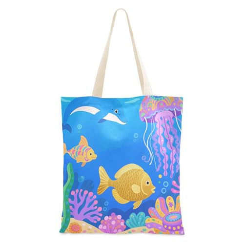 voucong Fluoreszierende Neon-Tier-Meeres-Tragetasche mit Taschen für Damen, mit Taschen, mit Griffen, wiederverwendbar, niedliche Geschenke von voucong