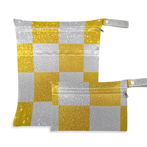 voucong Gefälschte Glitzer-Schachbrettquadrate weiß gelb wasserdichte Turnbeutel 2 Stück Reiseutensilien für Baby mit Griffen zum Baden von voucong
