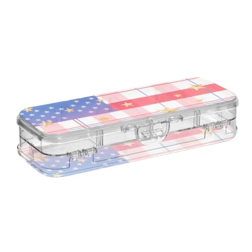 voucong Independence Day Buffalo Stars transparente Stiftebox Doppelstöckige Stiftebox für Schreibwaren mit Schnappverschluss von voucong