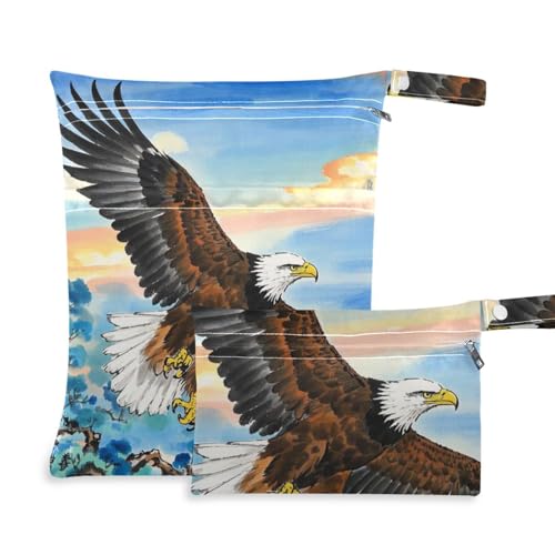 voucong Ink Painting Egal Vogel Waschbare Tasche 2 Pack Wickeltasche Wesentliche Gegenstände mit Griffen für Fitnessstudio von voucong