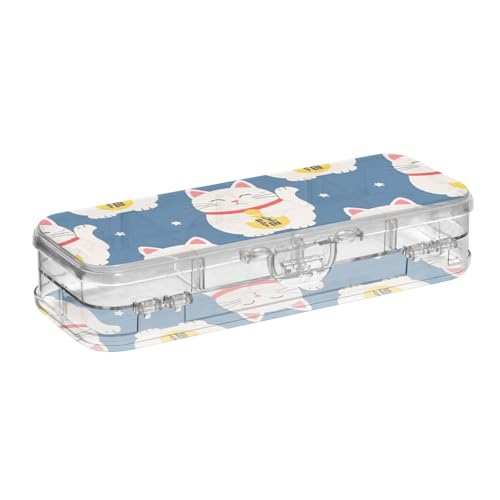 voucong Japanische Glückskatze blaue Kunststoff-Federbox 2-lagiges Stifteetui transparent hart für die Schule mit Schnappverschluss voucong Japanische Glückskatze blaue Kunststoff-Federbox 2-lagiges Stifteetui transparent hart für die Schule mit Schnappverschluss von voucong