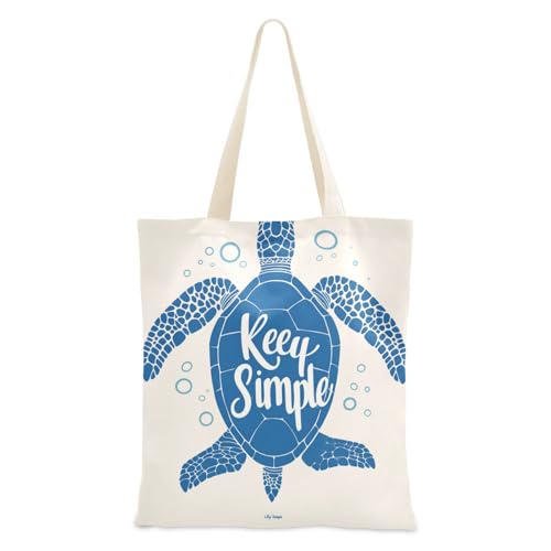 voucong Keep Simple Turtle Ocean Tragetasche aus Segeltuch für Damen, mit Taschen und Griffen, wiederverwendbare Leinentaschen, Großpackung von voucong