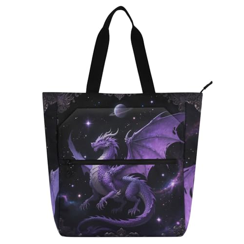 voucong Lila Mysterious Dragon Kinder Süße Tragetasche für Kinder Erwachsene Große Mädchen Wiederverwendbare Einkaufstasche Handtasche mit Reißverschluss für Schule und Spielzeit von voucong
