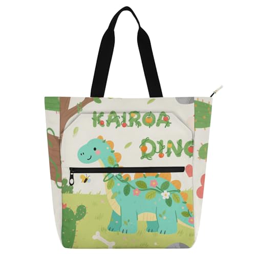voucong Niedliche Cartoon-Dinosaurier-Baum-Tragetasche für Kinder, Damen, Herren, wasserdicht, wiederverwendbar, Lebensmittel-Strandtasche mit Reißverschluss, für Schule, Einkaufen, Reisen von voucong
