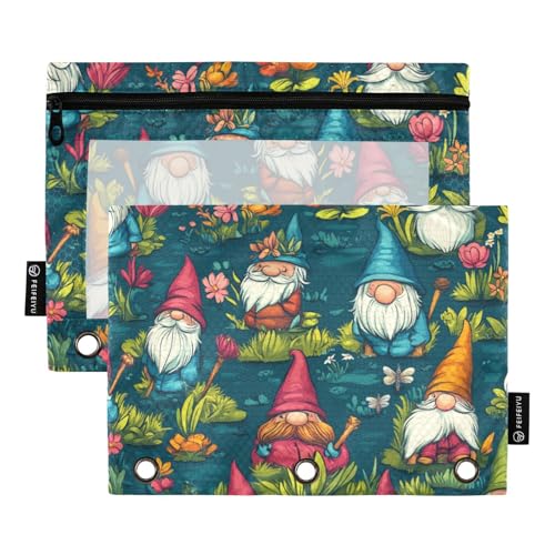 voucong Niedliche Zwergen-Bindertaschen, großes Federmäppchen mit transparentem Fenster, transparentem Fenster und Ösen, für Bürobedarf, 2 Stück von voucong