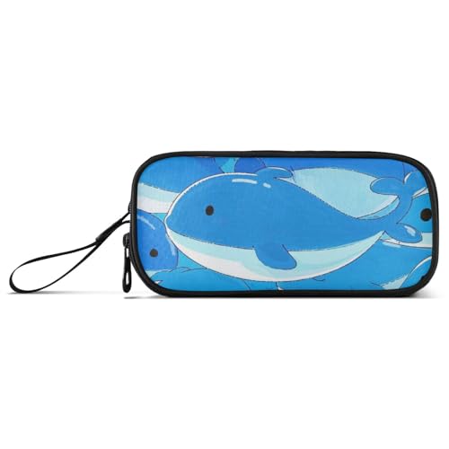 voucong Niedliches Cartoon-Wal-Nylon, großes Reißverschluss-Federmäppchen, großes Fassungsvermögen, Federmäppchen, Schreibwaren-Organizer für elementare Frauen von voucong