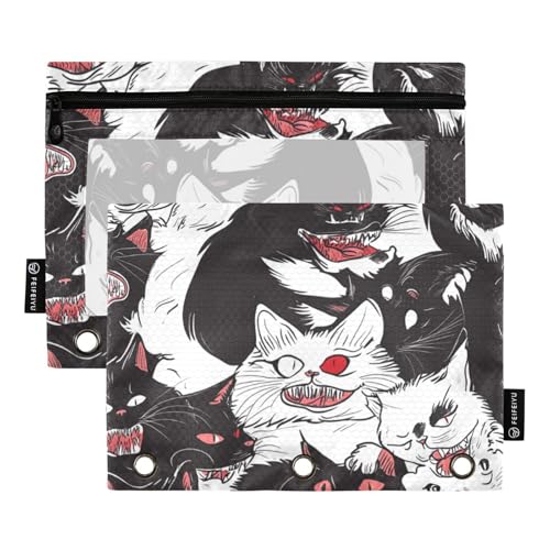 voucong Niedliches Manx-Katzen-Federmäppchen mit Reißverschluss, großes Reißverschluss-Federmäppchen mit transparentem Fenster, transparentem Fenster und Ösen zur Aufbewahrung von Schulstudenten von voucong