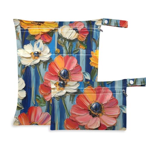 voucong Ölgemälde-Requisite mit bunten Blumen und blauen Streifen, groß, 2 Stück, Wickeltasche, unverzichtbare Gegenstände mit Griffen für Reisen von voucong