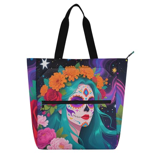 voucong Osterblumen-Frauen-Tragetasche, Klaviertasche, Büchertasche für Kinder, Studenten, Erwachsene, wasserabweisend, Lehrer-Tragetasche, Schultertasche mit Reißverschluss für College, Einkaufen von voucong