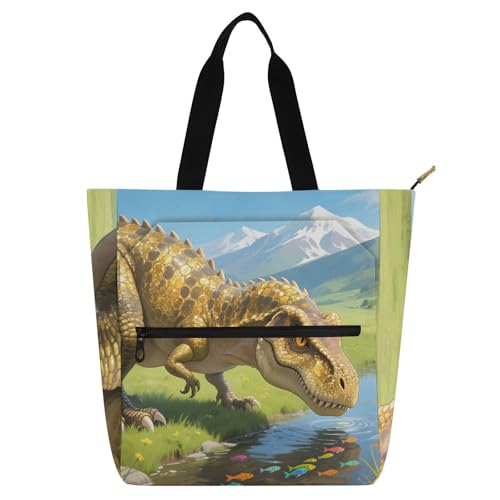 voucong Primitive Dschungel-Dinosaurier-Tragetasche für Kinder, Studenten, Erwachsene, groß, wiederverwendbar, Lebensmittel-Strandtasche mit Reißverschluss, für Schule, Einkaufen, Reisen von voucong
