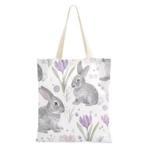 voucong Puple Lily Calla Cute Bunnies Canvas Bag for Women With Pockets With Handles Reusable Canvas Bags Bulk Friend Birthday Gifts von voucong