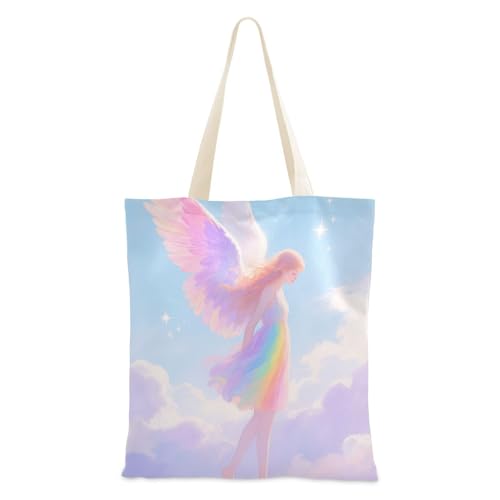 voucong Rainbow Angle Sky Canvas-Tragetaschen für Damen mit Taschen mit Griffen, wiederverwendbare Canvas-Tragetaschen, Großpackung Gastgeberin von voucong