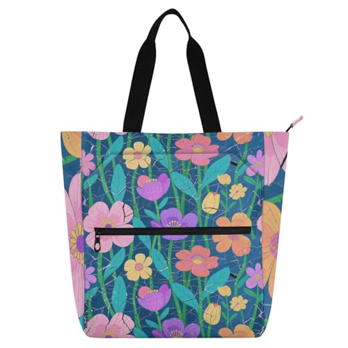 voucong Retro Broken Flowers Modern Decor Cute Book Tote Bag for Kids Adults Large Library Book Tote Bag Shoulder Bag with Pockets for School Shopping Travel von voucong