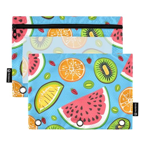 voucong Rich Fruit Summer Binder Taschen Binder Federmäppchen mit transparentem Fenster große Kapazität für Klassenzimmer Schule Bürobedarf 2 Stück von voucong