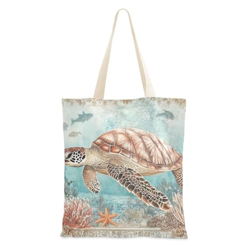 voucong Sea Turtle Vintage Retro Canvas Bag for Women With Pockets With Handles Reusable Bulk Tote Bags Cool Gifts For Female Friends von voucong