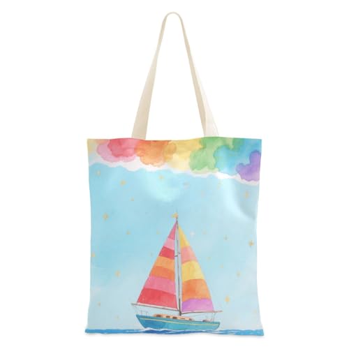 voucong Segeltuch-Tragetasche in Regenbogenfarben, für Damen, mit Taschen und Griffen, wiederverwendbare Canvas-Tragetasche, cooles Geschenk für Freundinnen von voucong