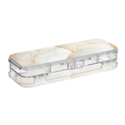 voucong Stiftebox mit doppelstöckigem Deckel, Marmor-Weiß, transparent, harte Stiftebox für Schreibwaren von voucong