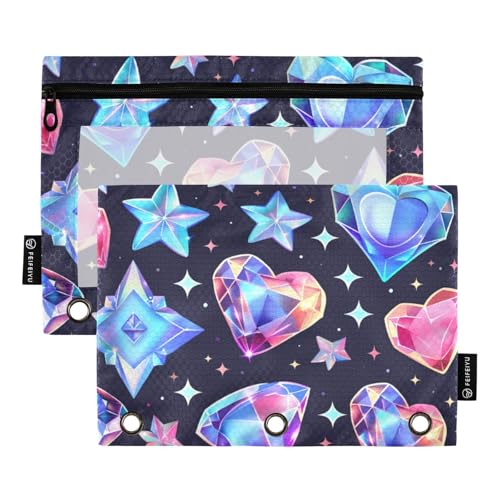 voucong Stifteetui mit Sternmotiv, Neonherz, mit transparentem Fenster und Reißverschluss, verstärkte Ösen, für Schule, Büro und Zuhause, 2 Stück von voucong