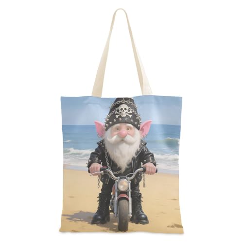 voucong Strand-Motorrad-Zwergen-Tragetasche für Damen, Segeltuch für Damen, mit Taschen mit Griffen, wiederverwendbare Leinentaschen, Geschenk von voucong
