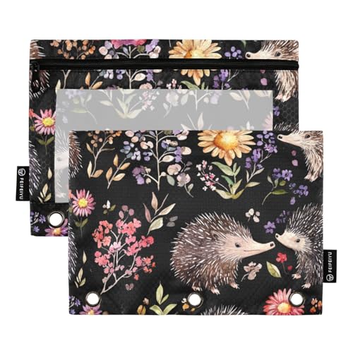 voucong Süßes Echidna Federmäppchen mit Reißverschluss, großes Federmäppchen mit transparentem Fenster, groß und stabil, für Büro, Schulbedarf, Kosmetik, 2 Stück von voucong