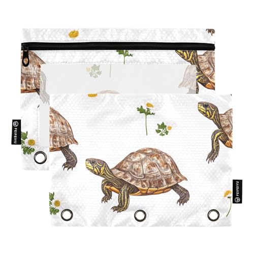 voucong Sweet Turtle Reptile Federmäppchen mit Reißverschluss, großes Federmäppchen mit transparentem Fenster mit Reißverschluss, verstärkte Ösen, für Bürobedarf, Weiß, 2 Stück von voucong