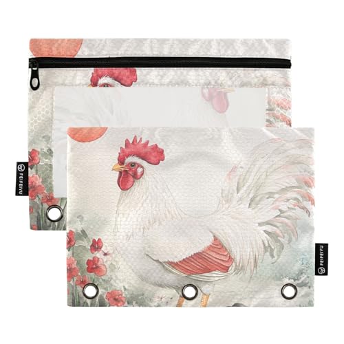 voucong Sweet Yuanbao Federmäppchen mit 3 Ringen und Reißverschluss, großes Federmäppchen mit transparentem Fenster, groß und stabil, für Schule, Büro und Zuhause, 2 Stück von voucong