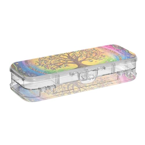 voucong The Tree Bunte transparente Stiftebox Doppelschicht Stifteetui für Schreibwaren mit Deckel von voucong