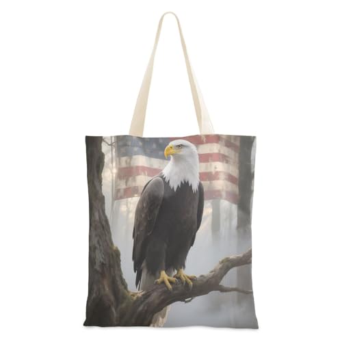 voucong Tragetasche aus Segeltuch für Damen, mit Taschen, mit Griffen, wiederverwendbar, Motiv: Baumvogel-Flagge, niedliches Geschenk von voucong