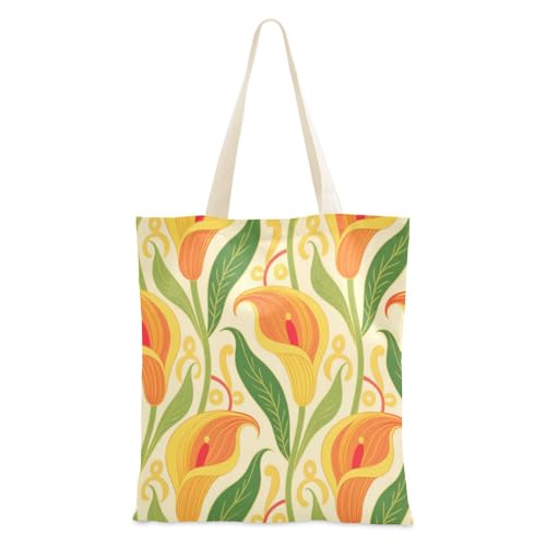 voucong Tragetasche aus Segeltuch mit Calla-Lilien-Blumen, mittelgroß, mit Taschen und Griffen, wiederverwendbar, Geschenkbeutel von voucong