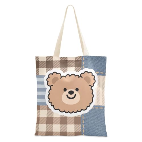 voucong Tragetasche aus Segeltuch mit braunem Bierkaro, für Damen, mit Taschen und Griffen, wiederverwendbar, niedliches Geschenk für Frauen von voucong