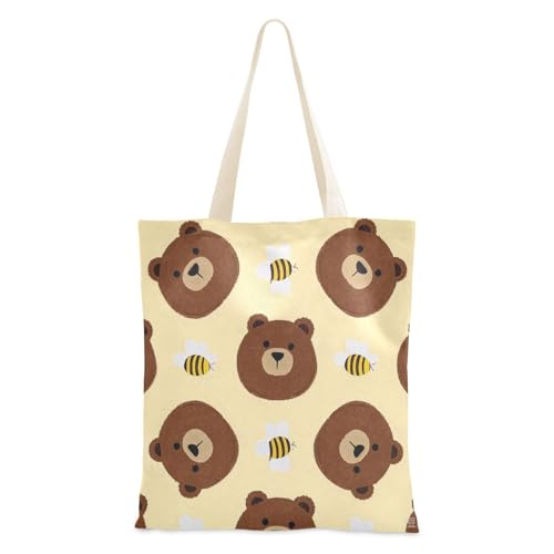 voucong Tragetasche aus Segeltuch mit niedlichem braunem Bär und Biene, für Damen, mit Taschen und Griffen, wiederverwendbare Canvas-Tragetasche, Geschenk von voucong