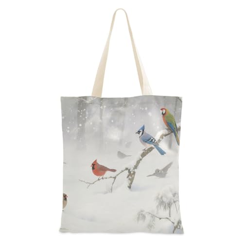 voucong Tragetasche für Damen, Motiv: Schnee-/Wintervogel, mit Taschen, mit Griffen, wiederverwendbare Canvas-Tragetasche, Großpackung, Strandgeschenk von voucong