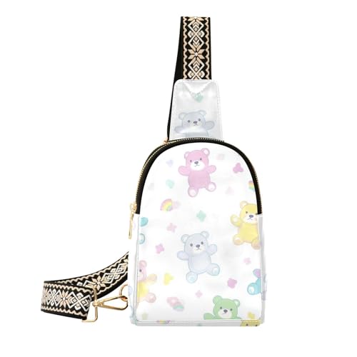 voucong Trendige Cartoon-Schultertasche mit niedlichem buntem Bär, Leder, Gürteltasche für Reisen, Niedlicher, bunter Cartoon-Bär, 1 size von voucong