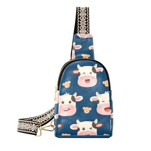 voucong Trendige Cartoon-Schultertasche mit weißer Kuh, süße Körpertasche für Herren als Tagesrucksack, Niedliche weiße Kuh im Cartoon-Design, 1 size von voucong