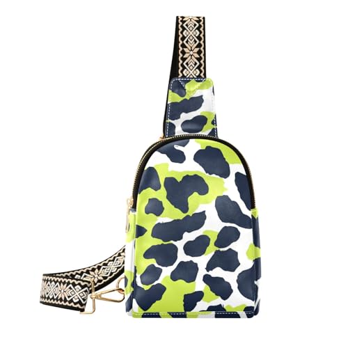 voucong Trendige Schultertasche mit Leopardenmuster, Limettengrün und Marineblau, leicht, groß, zum Wandern, Leopardenmuster, Limettengrün und Marineblau, 1 size von voucong
