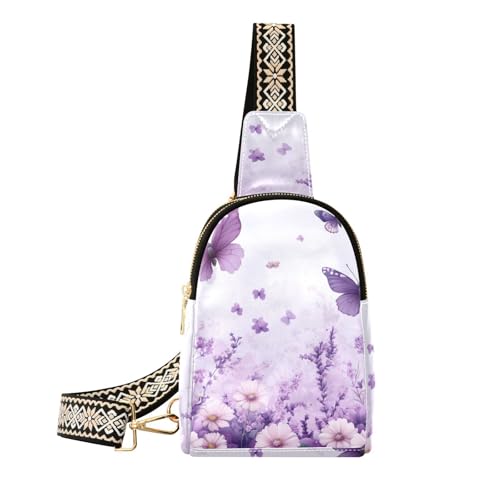 voucong Trendige Umhängetasche mit violetten Blumen und Schmetterlingen, wasserdicht, für Damen zum Wandern, Lila Blumen Blumen Schmetterlinge Frühling, 1 size voucong Trendige Umhängetasche mit violetten Blumen und Schmetterlingen, wasserdicht, für Damen zum Wandern, Lila Blumen Blumen Schmetterlinge Frühling, 1 size von voucong