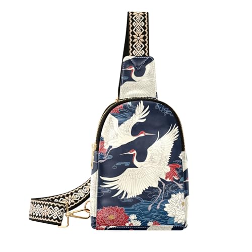 voucong Trendige rote und weiße Kranichblumen, Bauchtasche für Damen, stabile kleine Schultertasche für den Tagesrucksack, Rote und weiße Kranichblumen, 1 size von voucong