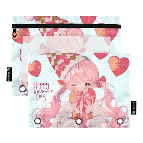 voucong Valentine Cartoon Anime Cute Binder Kunststoff Bleistift Taschen mit klarem Fenster Große Kapazität für Bürobedarf 2 Stück von voucong