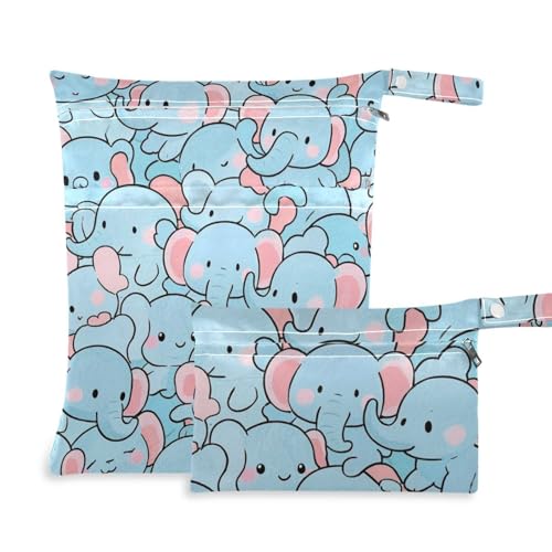 voucong Waschbare Badeanzugtaschen mit niedlichem Cartoon-Elefant, 2er-Pack, Wickeltasche, unverzichtbare Gegenstände mit Griffen für Szenarien von voucong